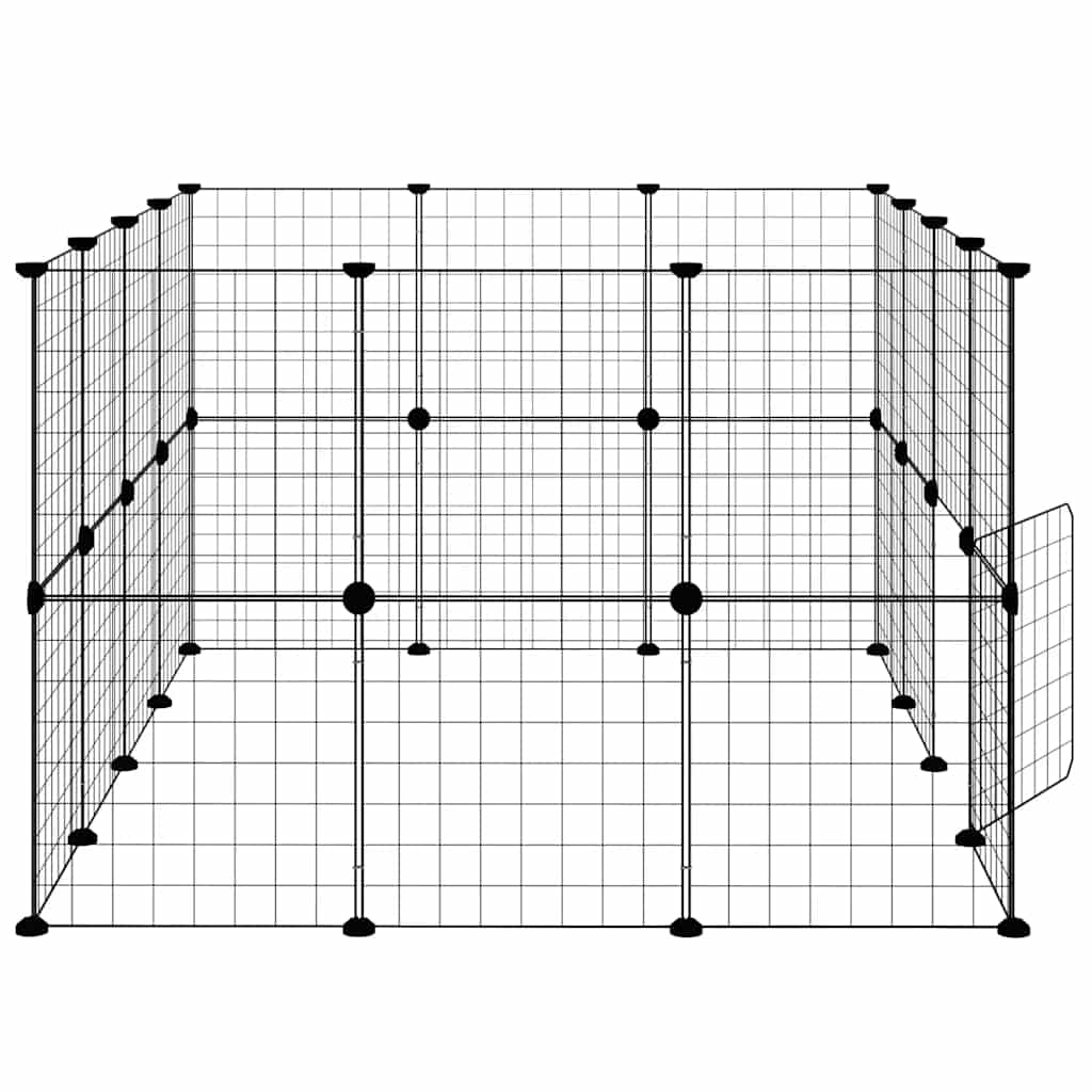 28-Panel Pet Cage with Door Black 140x105x70 cm Steel