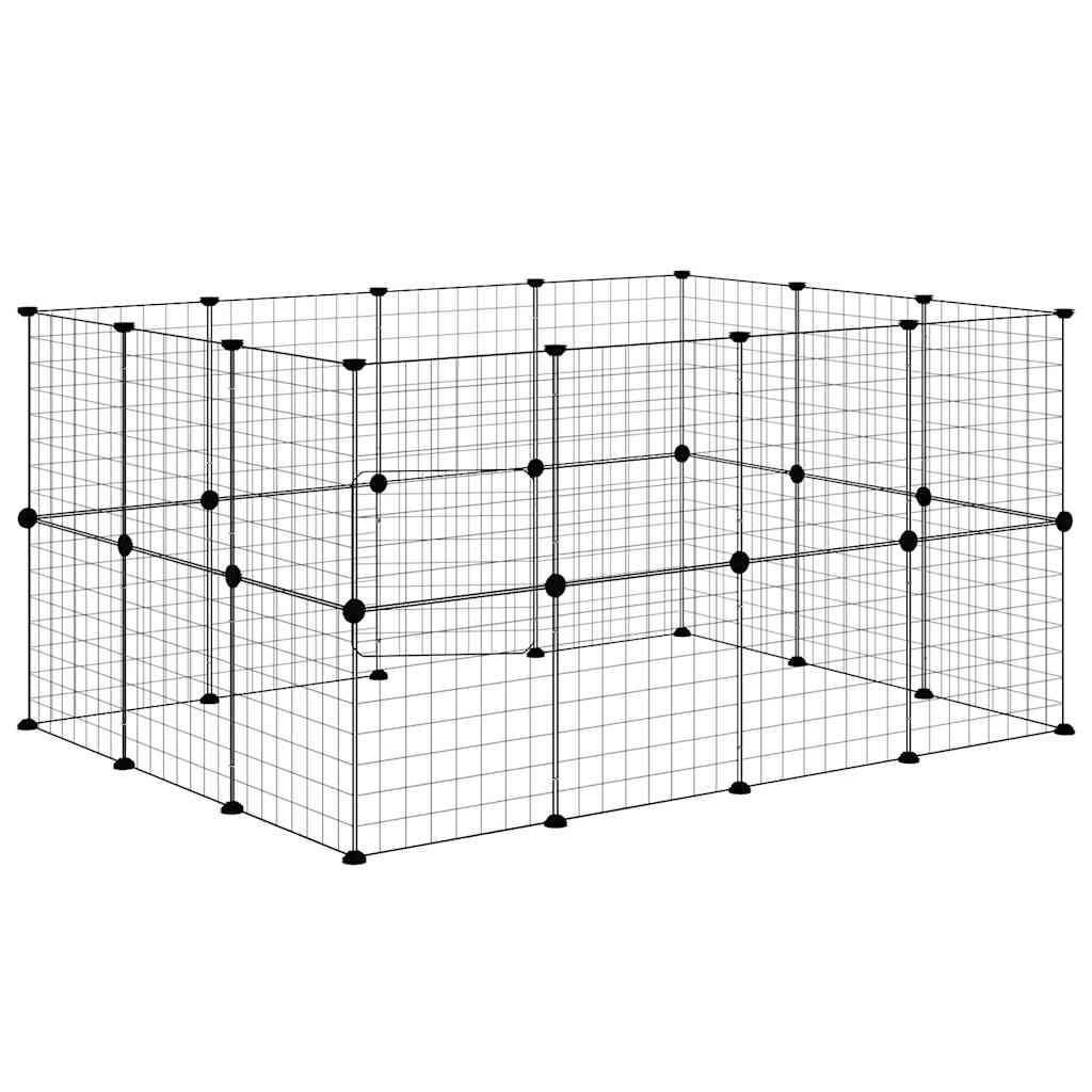 28-Panel Pet Cage with Door Black 140x105x70 cm Steel