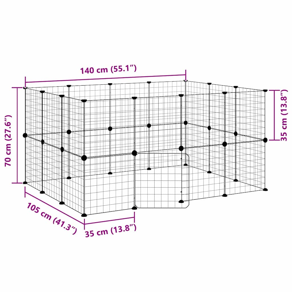 28-Panel Pet Cage with Door Black 140x105x70 cm Steel