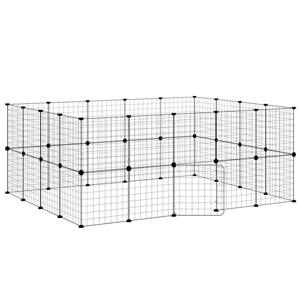36-Panel Pet Cage with Door Black 175x140x70 cm Steel