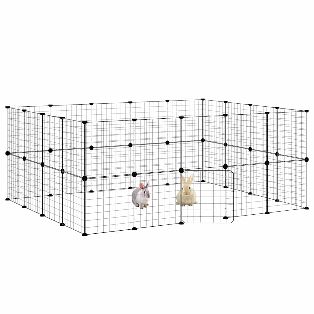 36-Panel Pet Cage with Door Black 175x140x70 cm Steel