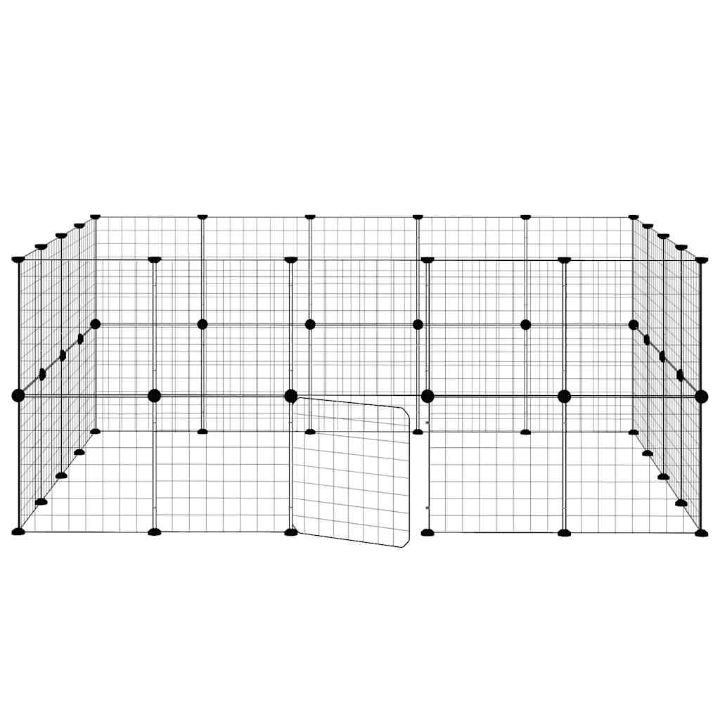 36-Panel Pet Cage with Door Black 175x140x70 cm Steel