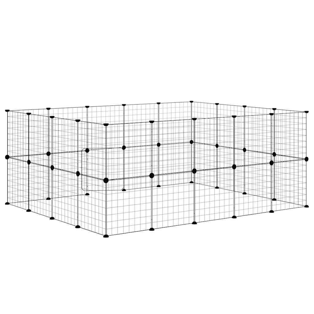 36-Panel Pet Cage with Door Black 175x140x70 cm Steel