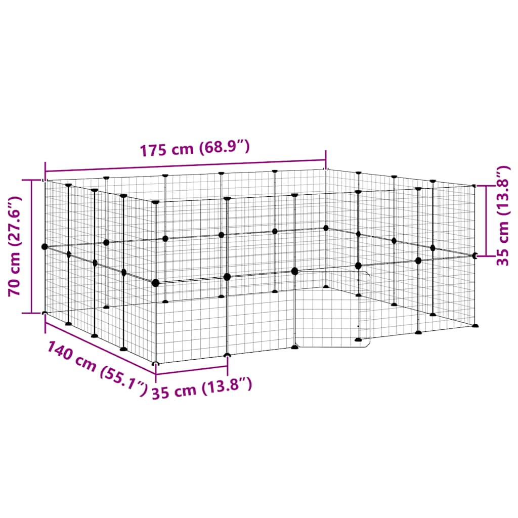 36-Panel Pet Cage with Door Black 175x140x70 cm Steel