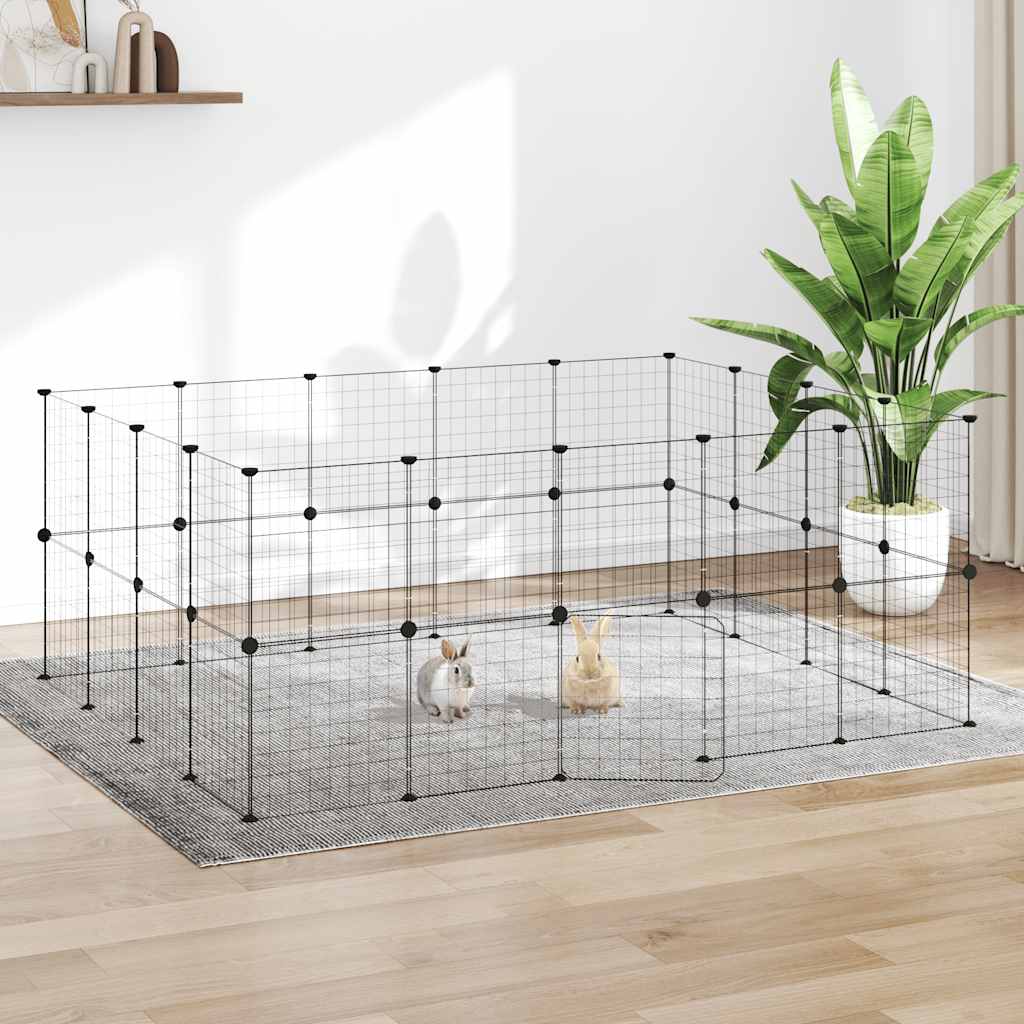 36-Panel Pet Cage with Door Black 175x140x70 cm Steel