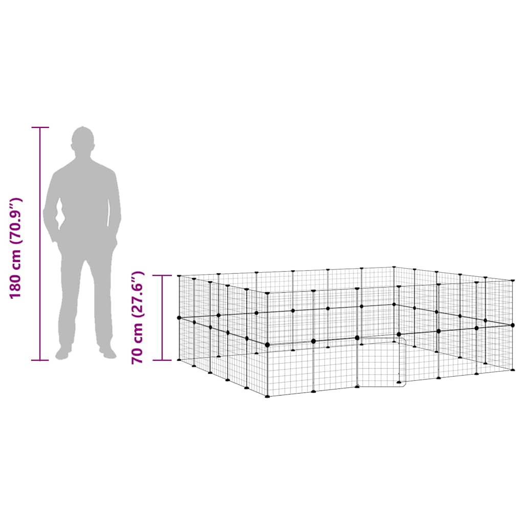 44-Panel Pet Cage with Door Black 210x175x70 cm Steel