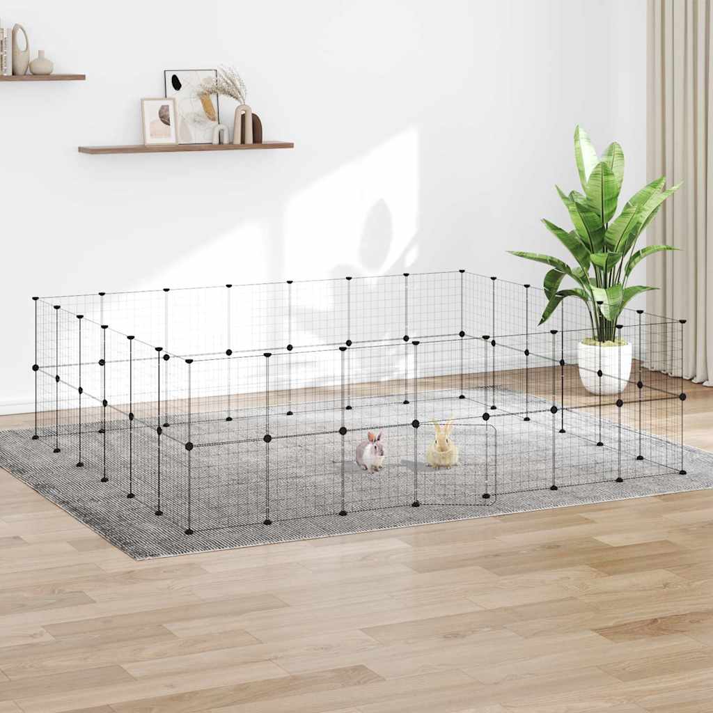 52-Panel Pet Cage with Door Black 245x210x70 cm Steel