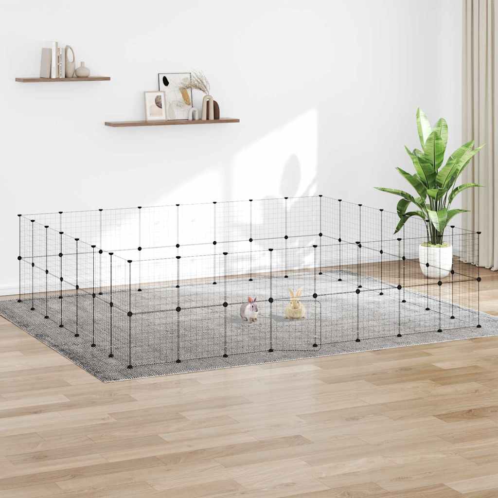 60-Panel Pet Cage with Door Black 280x245x70 cm Steel