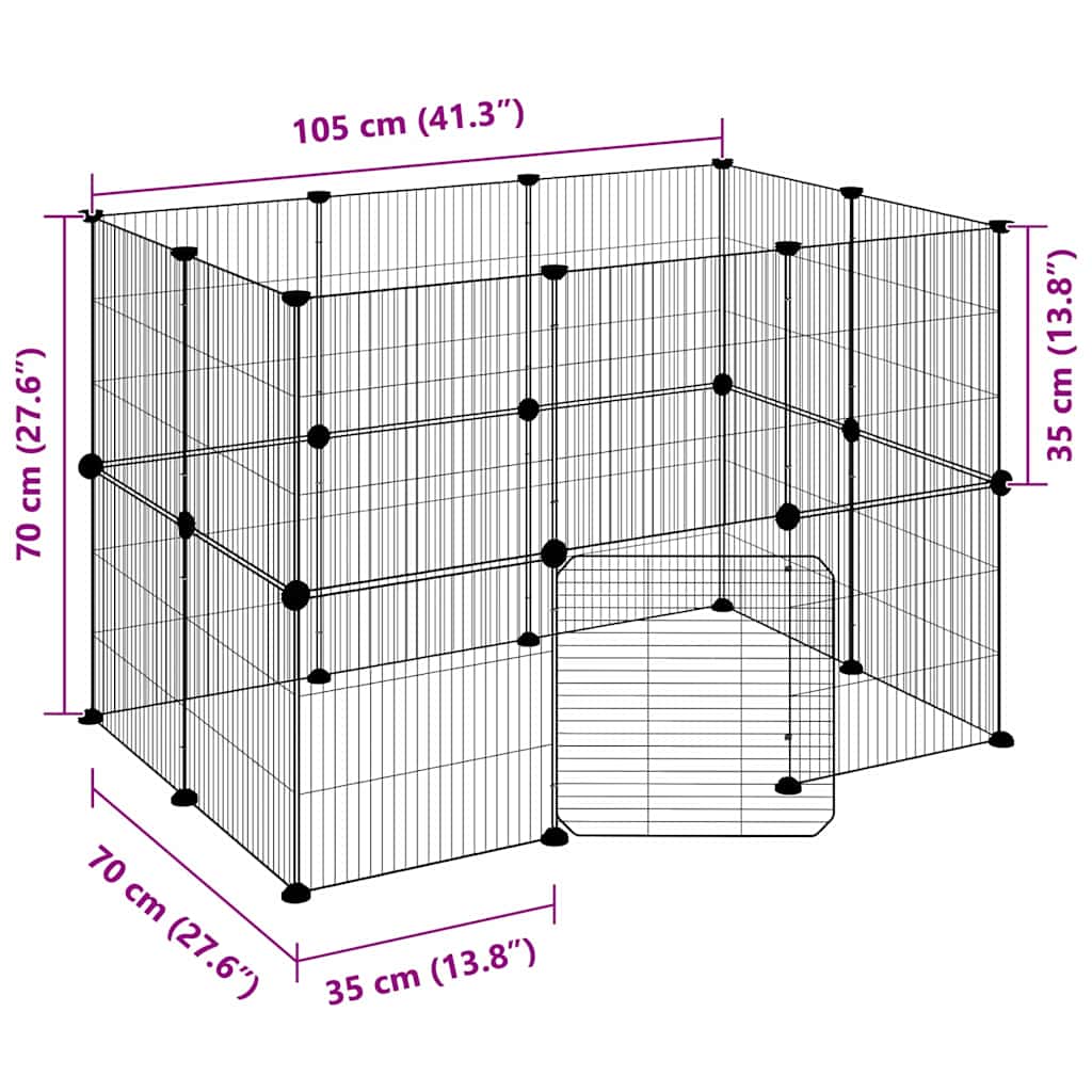 20-Panel Pet Cage with Door Black 105x70x70 cm Steel
