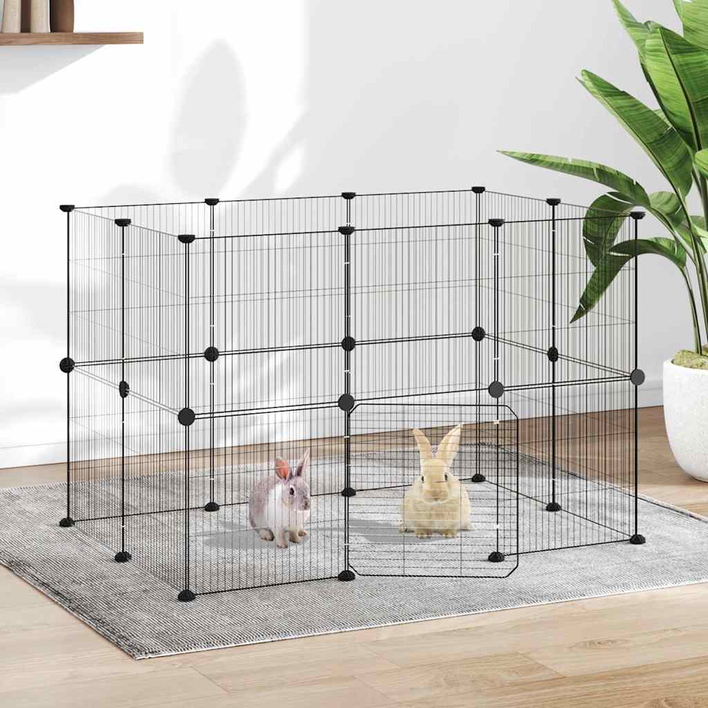 20-Panel Pet Cage with Door Black 105x70x70 cm Steel