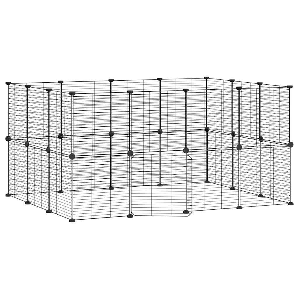 28-Panel Pet Cage with Door Black 35x35 cm Steel