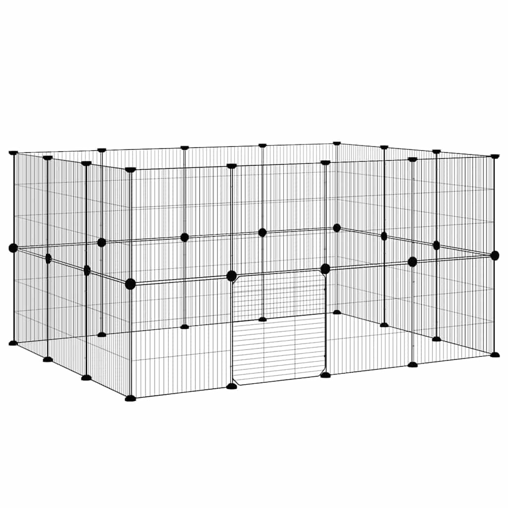 28-Panel Pet Cage with Door Black 140x105x70 cm Steel