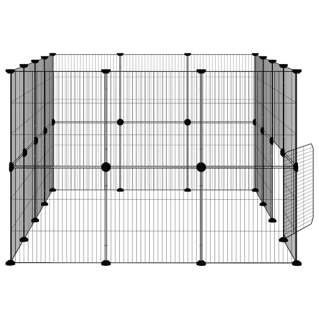 28-Panel Pet Cage with Door Black 140x105x70 cm Steel