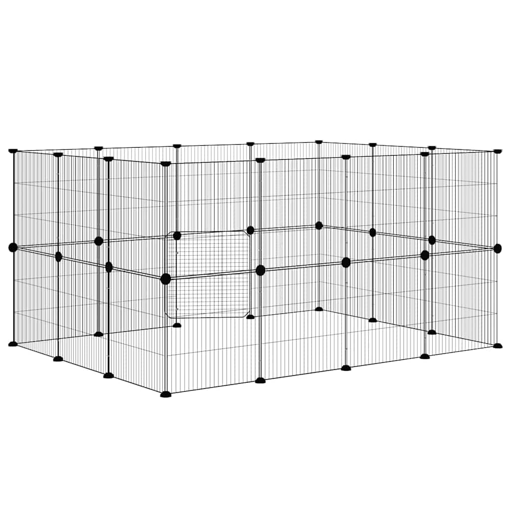 28-Panel Pet Cage with Door Black 140x105x70 cm Steel