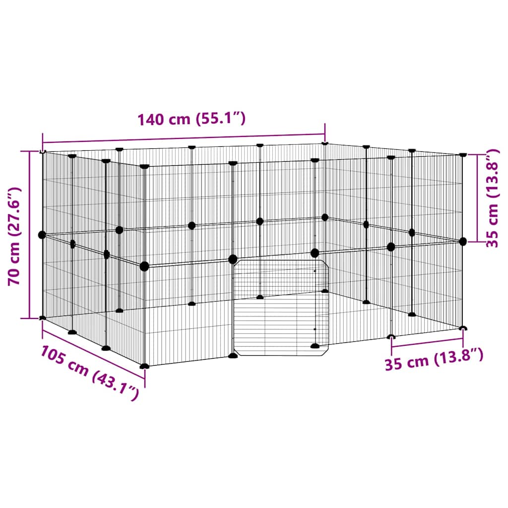 28-Panel Pet Cage with Door Black 140x105x70 cm Steel