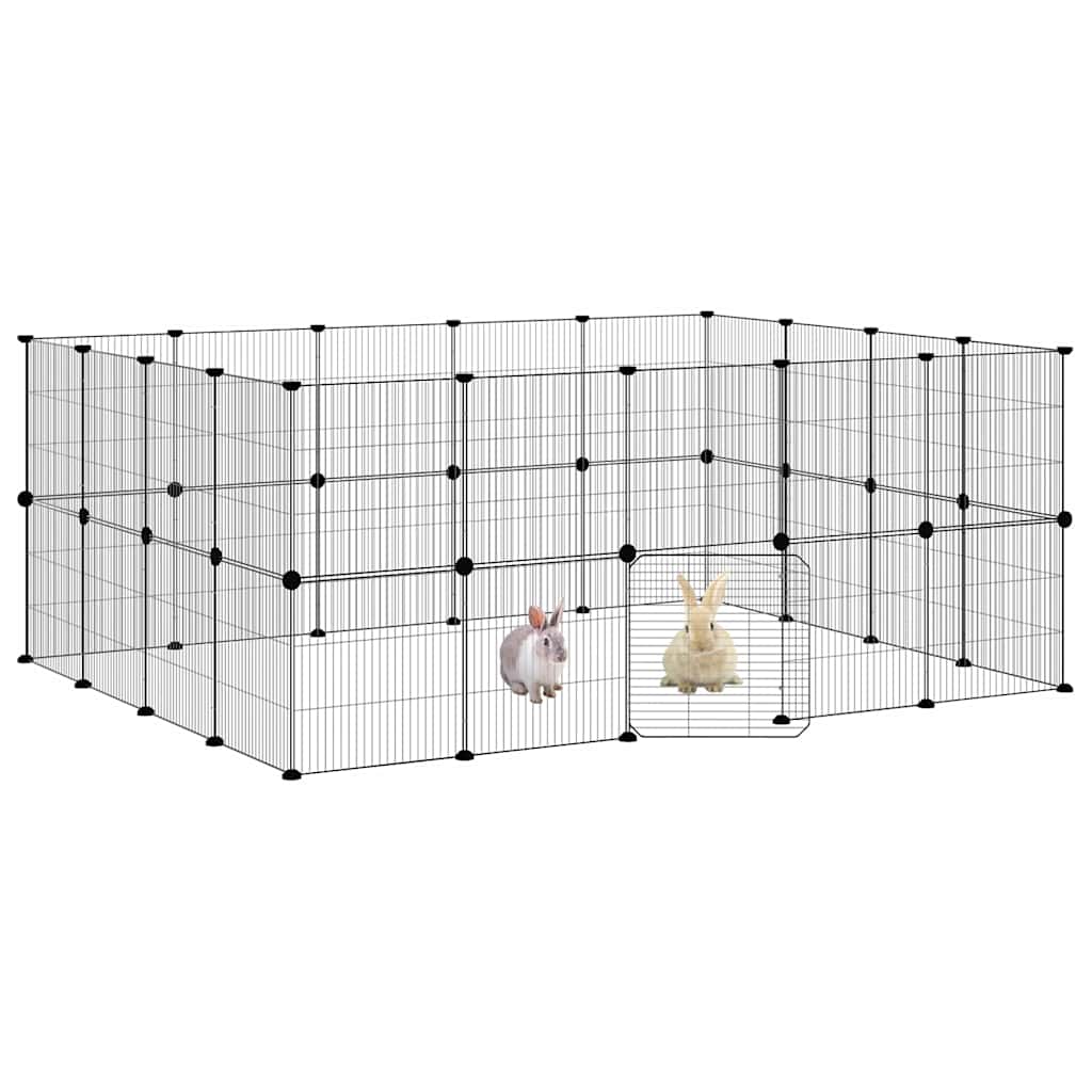36-Panel Pet Cage with Door Black 175x140x70 cm Steel