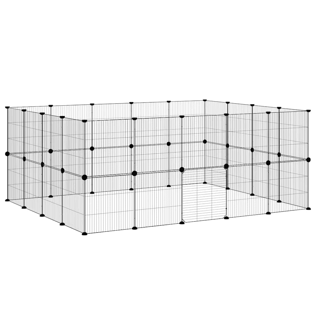 36-Panel Pet Cage with Door Black 175x140x70 cm Steel