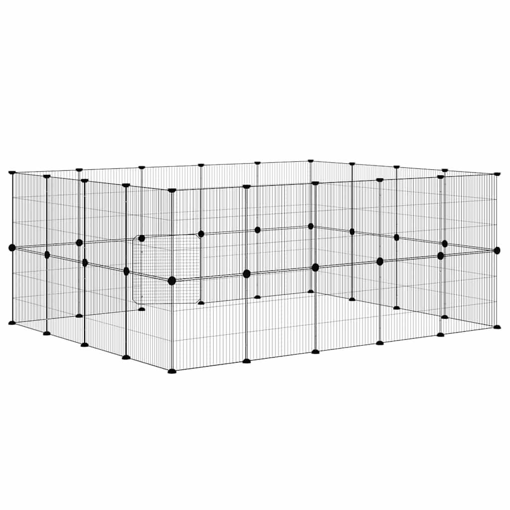 36-Panel Pet Cage with Door Black 175x140x70 cm Steel