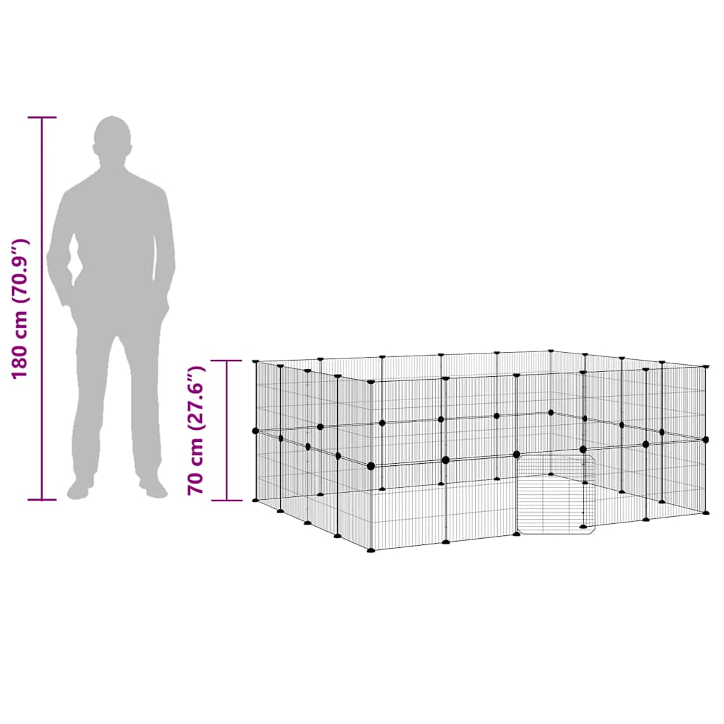 36-Panel Pet Cage with Door Black 175x140x70 cm Steel