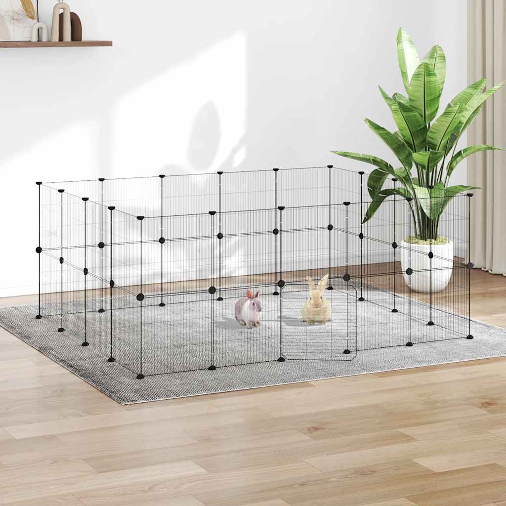 36-Panel Pet Cage with Door Black 175x140x70 cm Steel