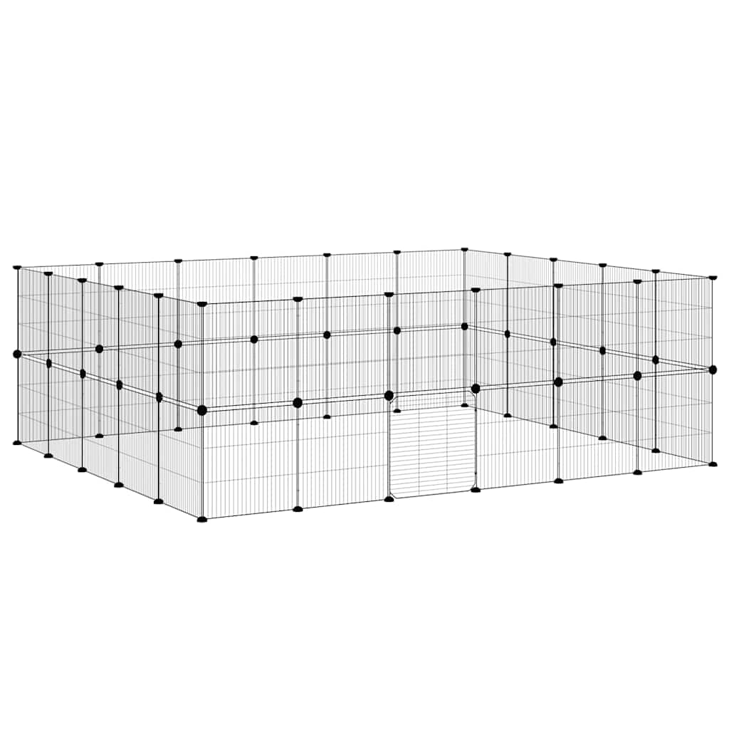 44-Panel Pet Cage with Door Black 210x175x70 cm Steel