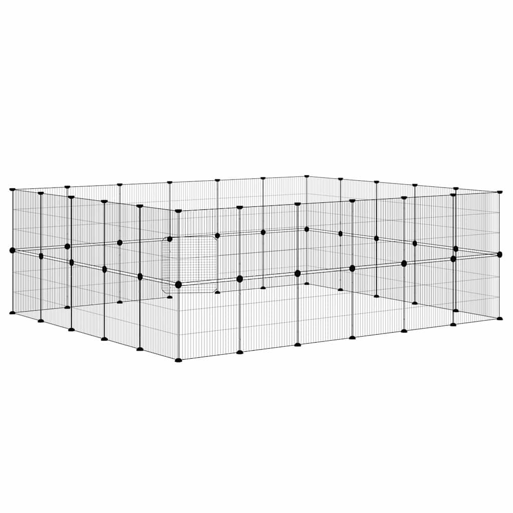 44-Panel Pet Cage with Door Black 210x175x70 cm Steel