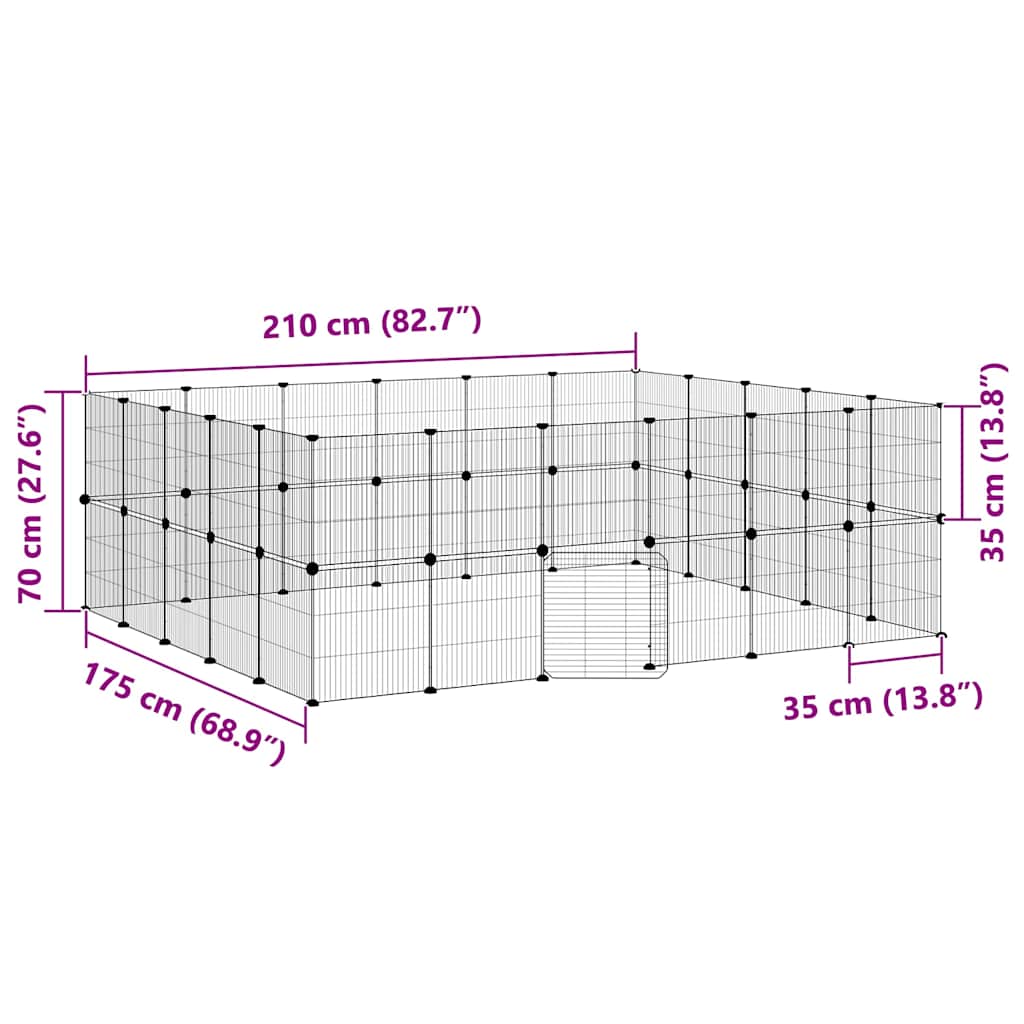 44-Panel Pet Cage with Door Black 210x175x70 cm Steel