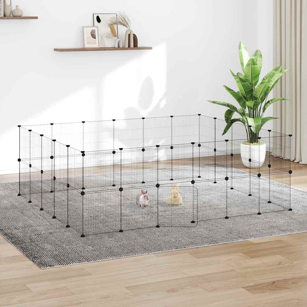 44-Panel Pet Cage with Door Black 210x175x70 cm Steel