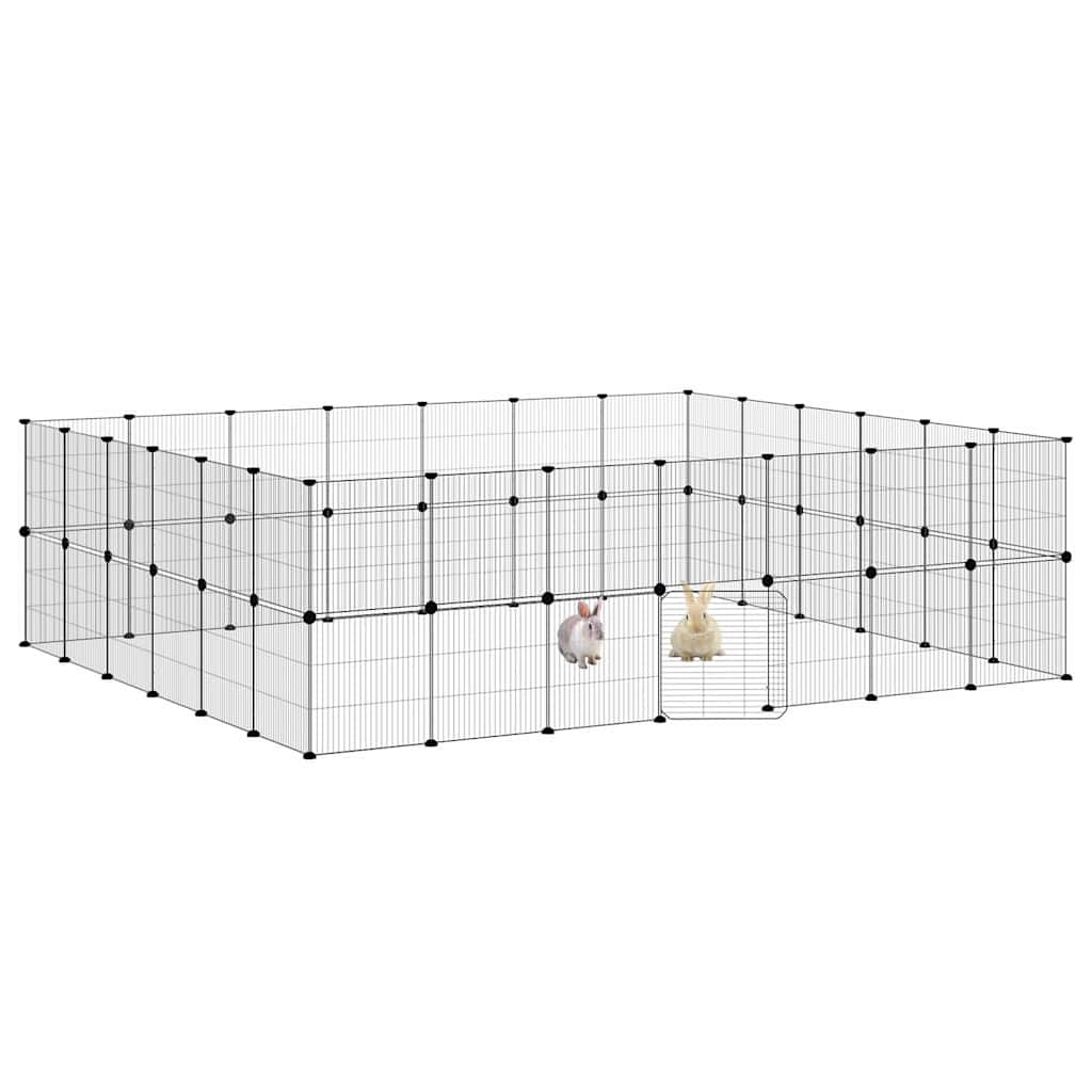 52-Panel Pet Cage with Door Black 245x210x70 cm Steel
