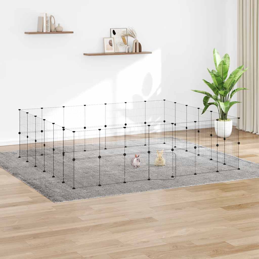 52-Panel Pet Cage with Door Black 245x210x70 cm Steel