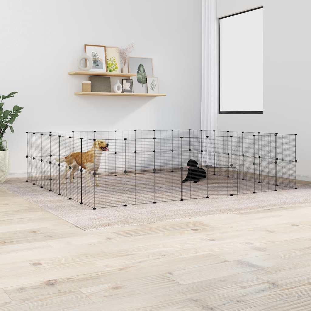 60-Panel Pet Cage with Door Black 280x245x70 cm Steel