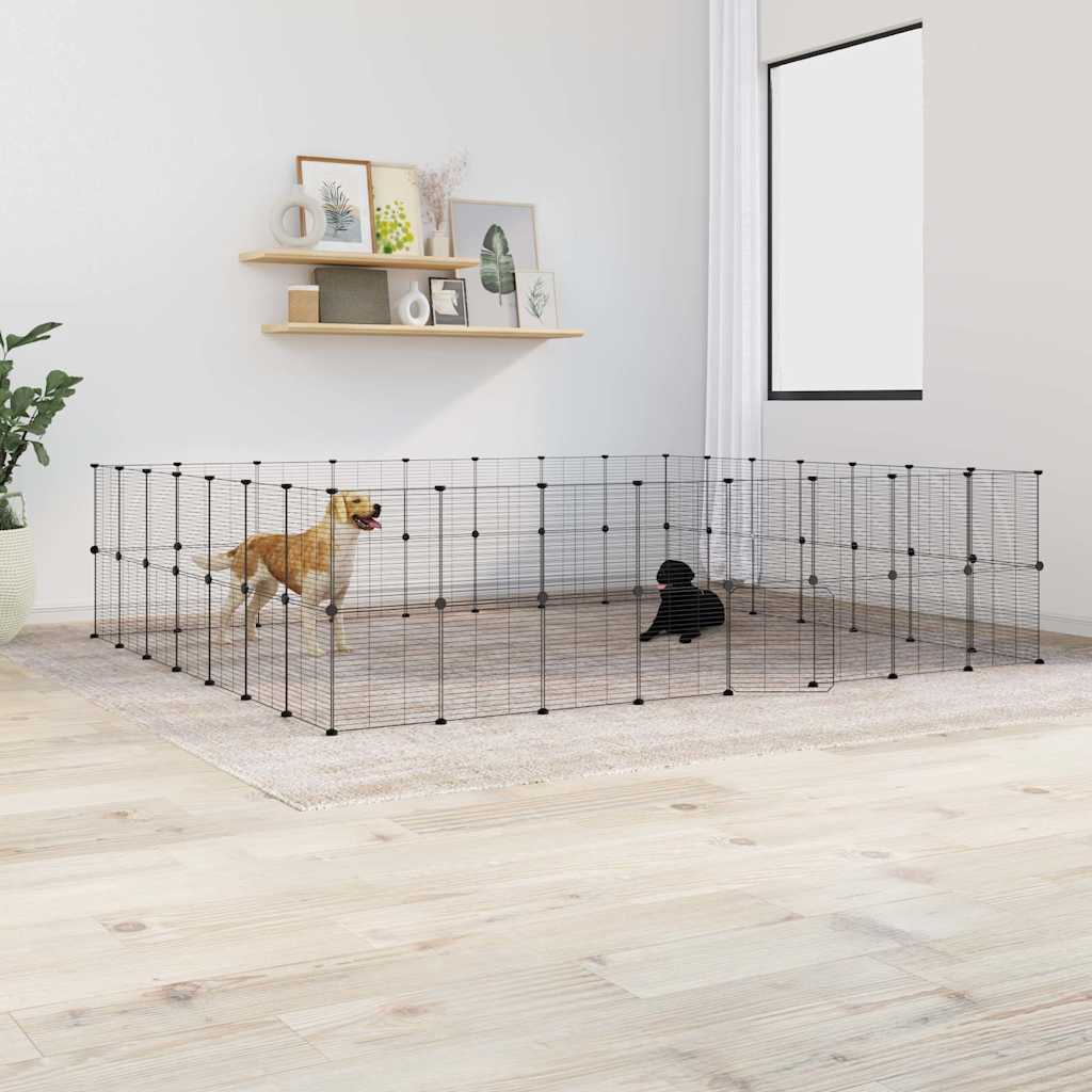 60-Panel Pet Cage with Door Black 35x35 cm Steel