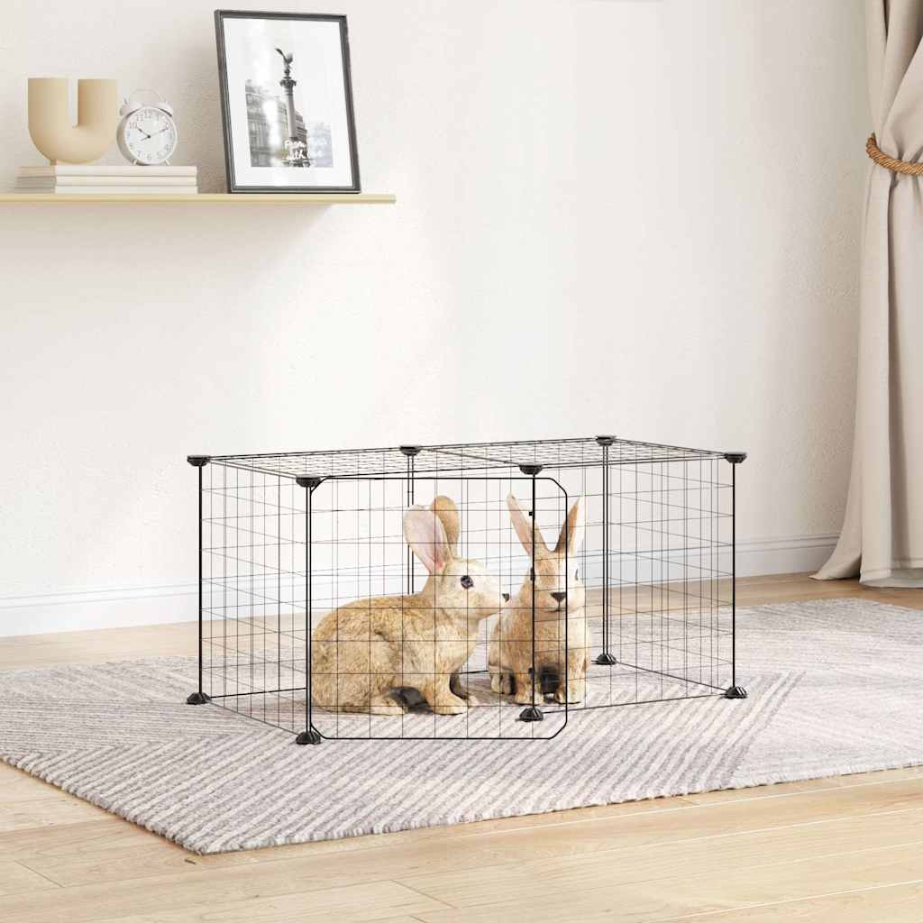 8-Panel Pet Cage with Door Black 70x35x35 cm Steel