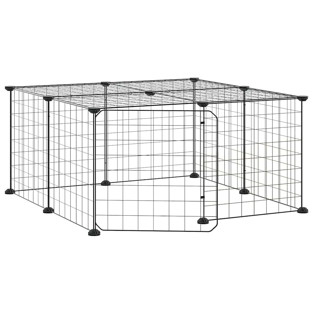 12-Panel Pet Cage with Door Black 70x70x35 cm Steel
