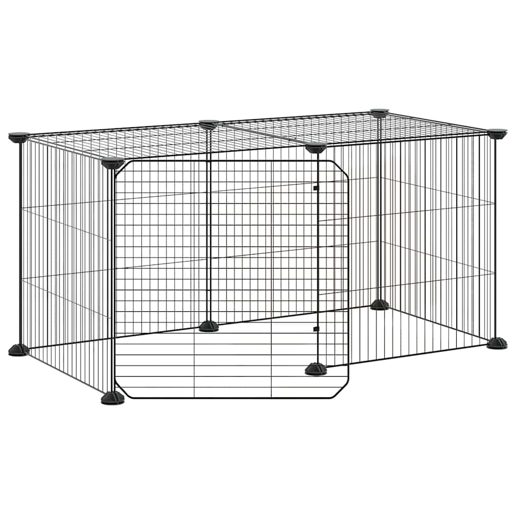 8-Panel Pet Cage with Door Black 70x35x35 cm Steel