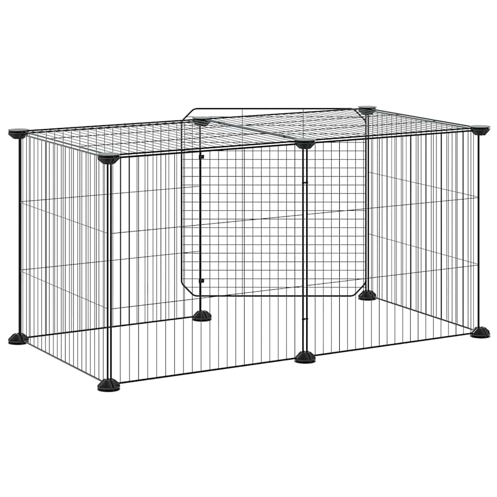 8-Panel Pet Cage with Door Black 70x35x35 cm Steel