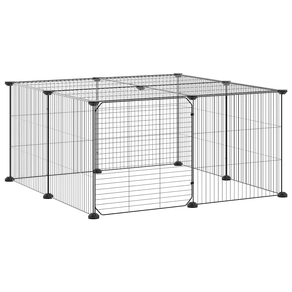 12-Panel Pet Cage with Door Black 70x70x35 cm Steel