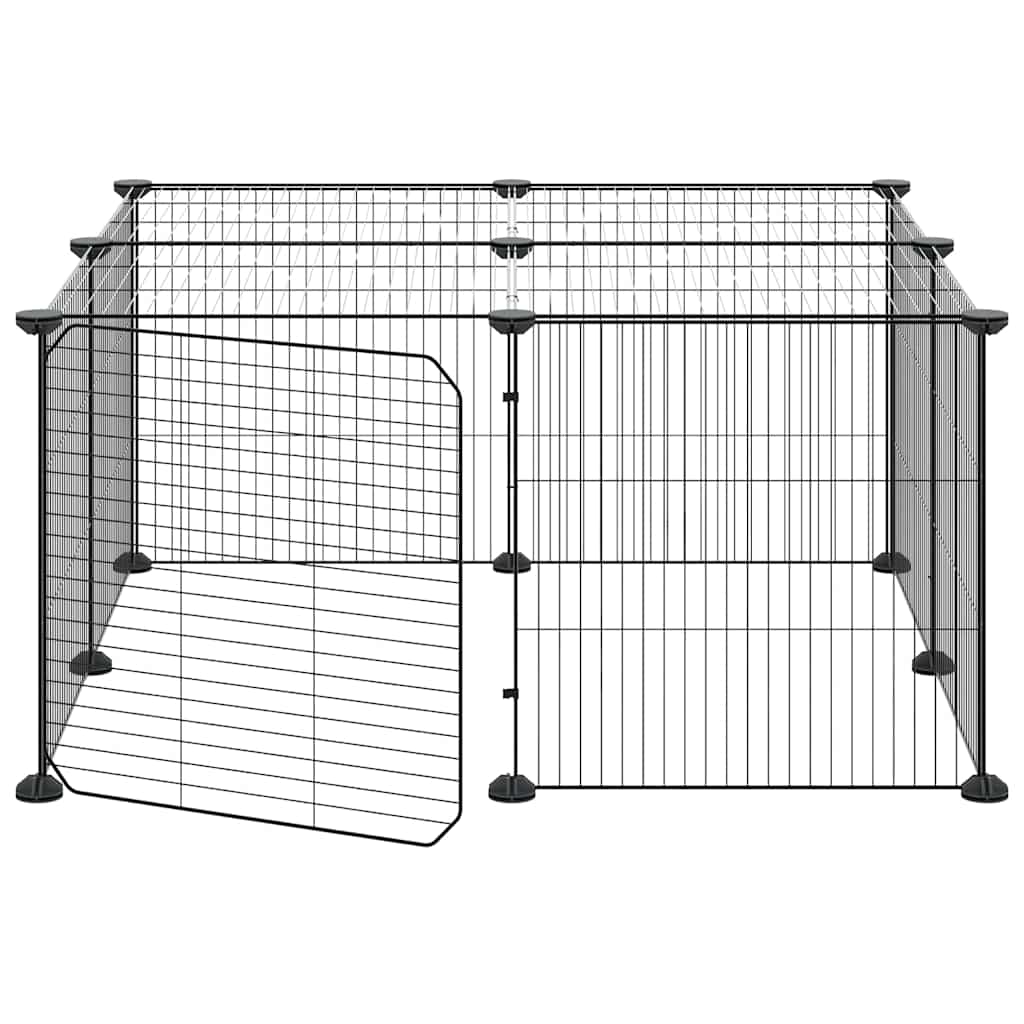 12-Panel Pet Cage with Door Black 70x70x35 cm Steel