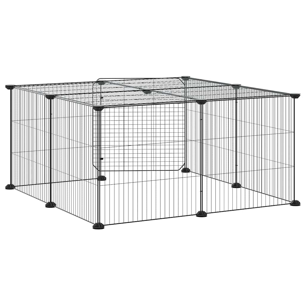 12-Panel Pet Cage with Door Black 70x70x35 cm Steel