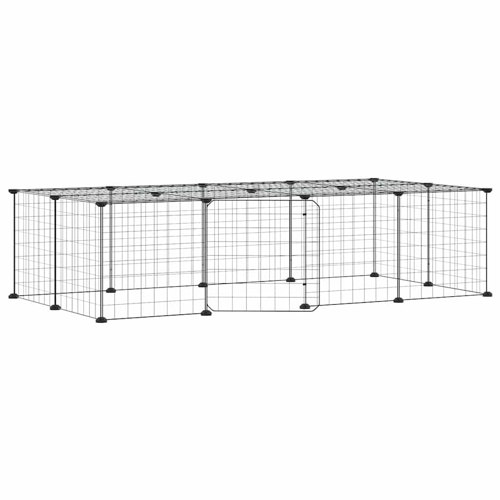 20-Panel Pet Cage with Door Black 140x70x35 cm Steel