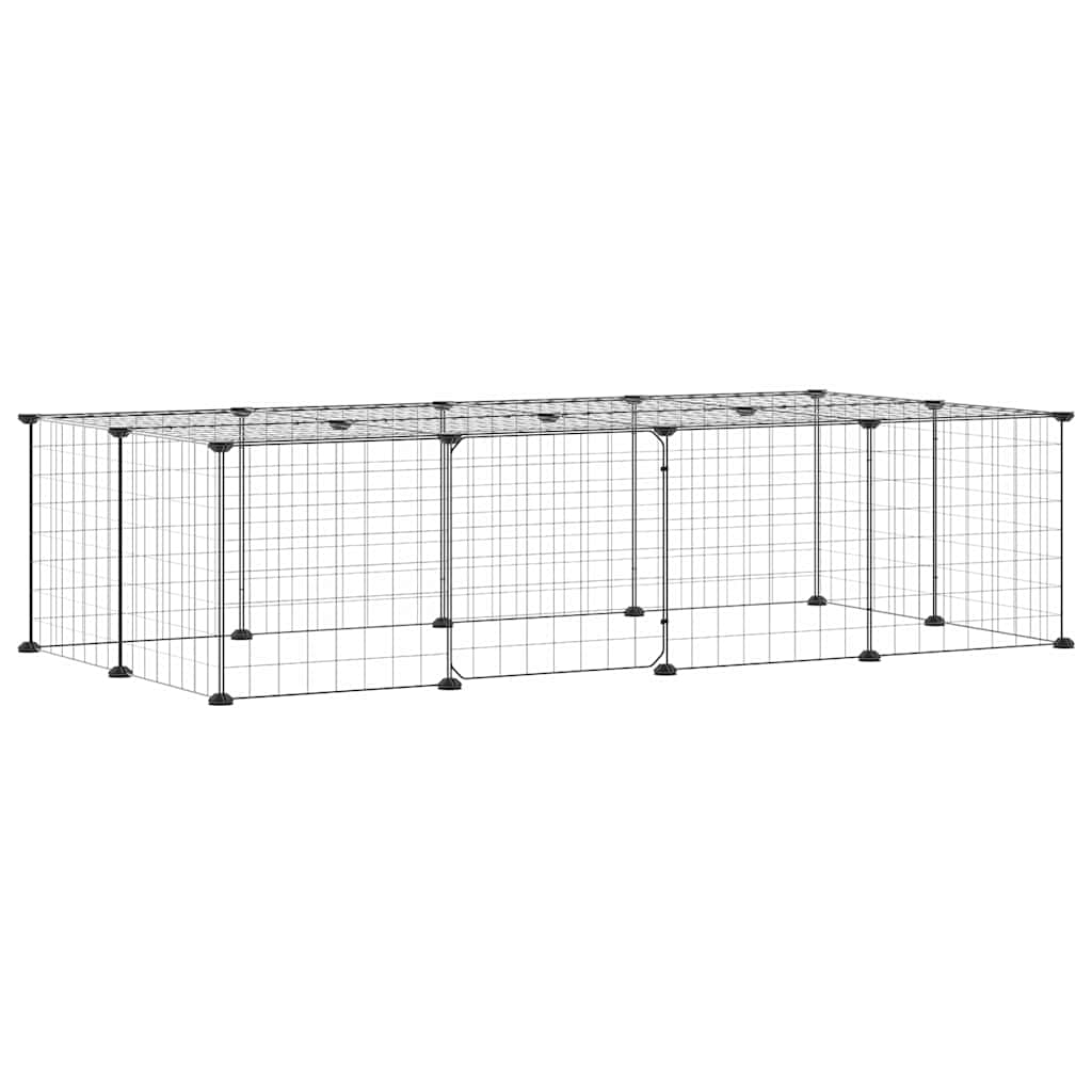 20-Panel Pet Cage with Door Black 140x70x35 cm Steel