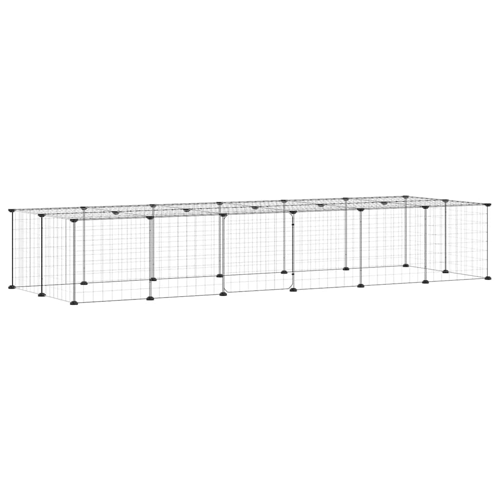 28-Panel Pet Cage with Door Black 210x70x35 cm Steel