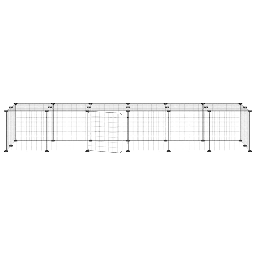 28-Panel Pet Cage with Door Black 210x70x35 cm Steel