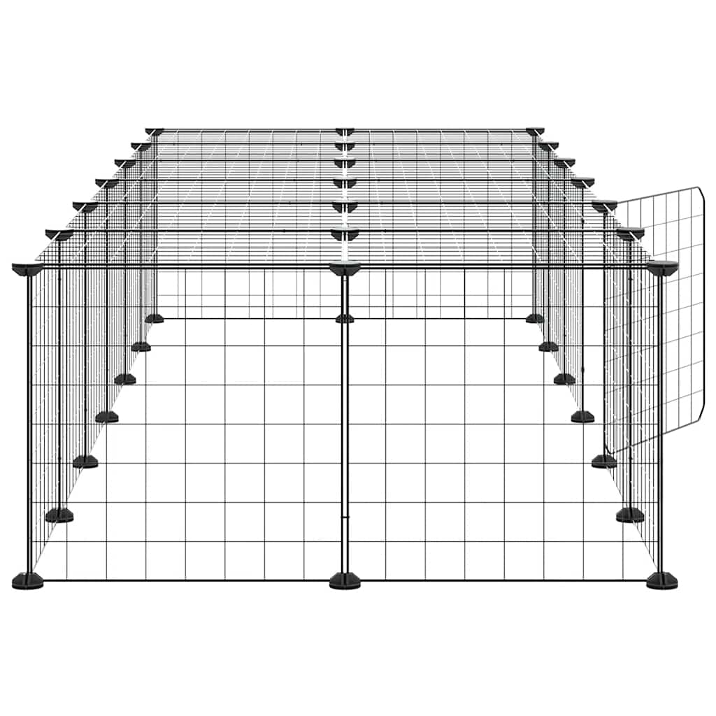 28-Panel Pet Cage with Door Black 210x70x35 cm Steel