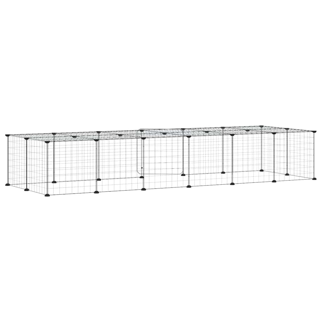 28-Panel Pet Cage with Door Black 210x70x35 cm Steel