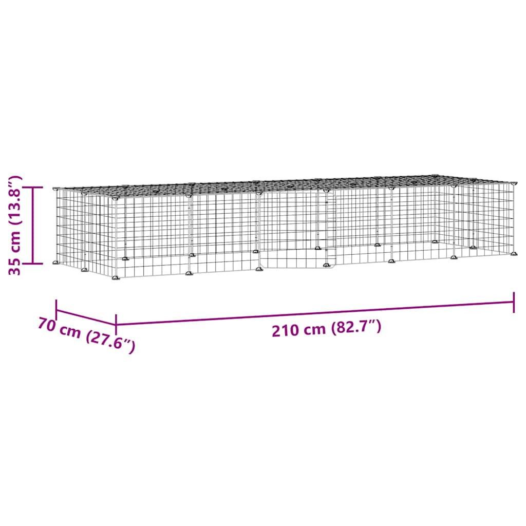 28-Panel Pet Cage with Door Black 210x70x35 cm Steel