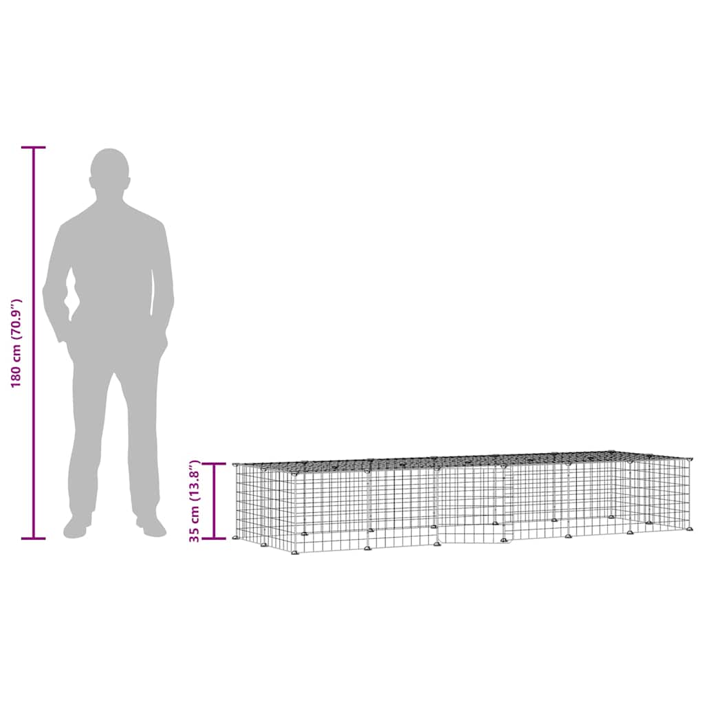 28-Panel Pet Cage with Door Black 210x70x35 cm Steel