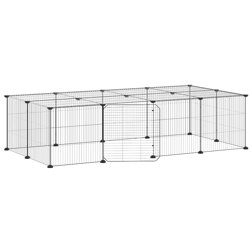 20-Panel Pet Cage with Door Black 140x70x35 cm Steel
