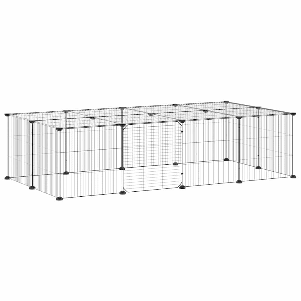 20-Panel Pet Cage with Door Black 140x70x35 cm Steel