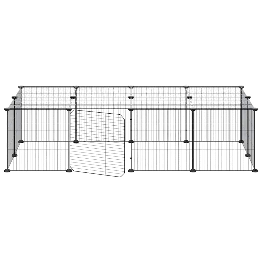 20-Panel Pet Cage with Door Black 140x70x35 cm Steel